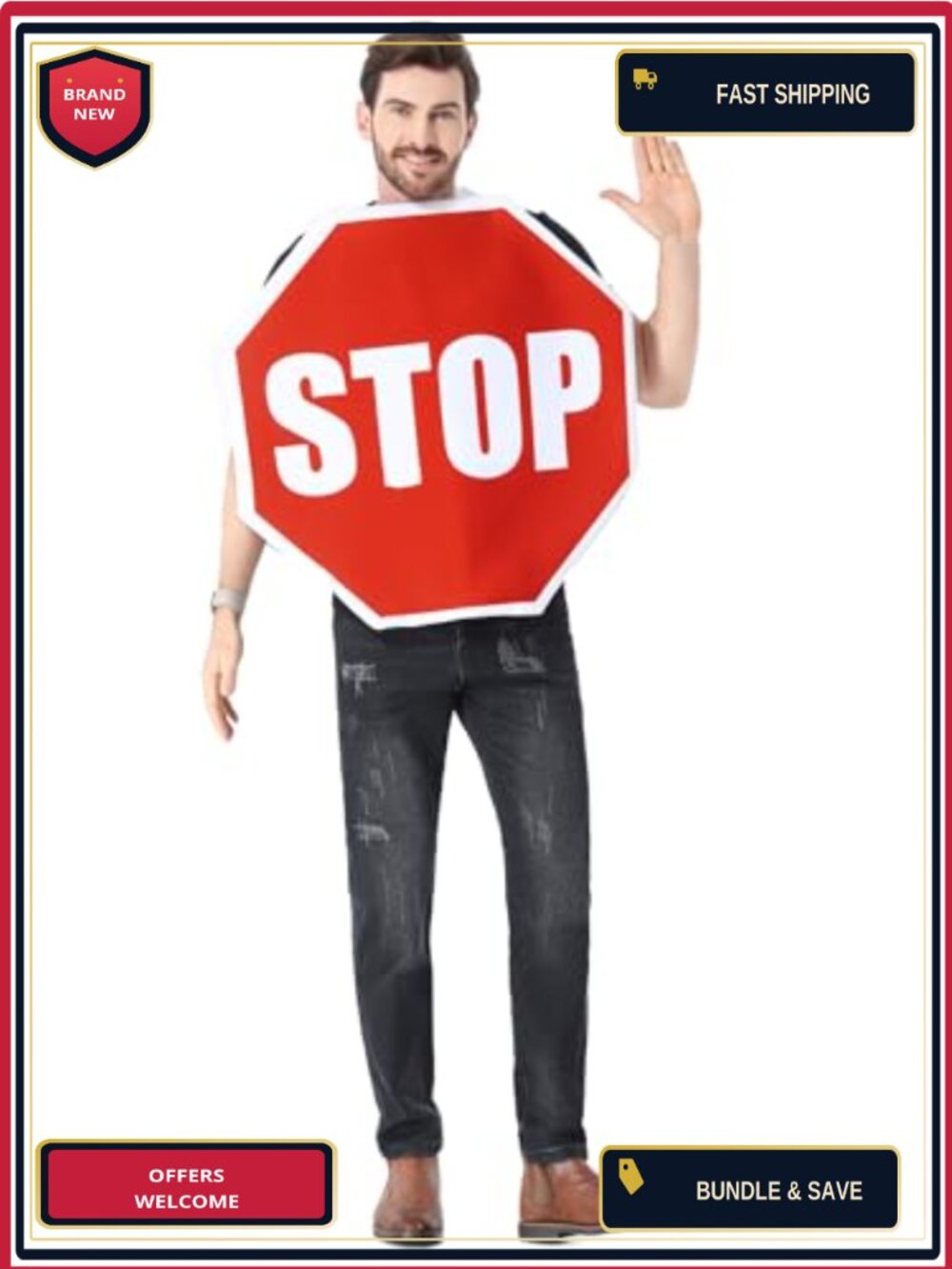Adult Stop Sign Traffic Costume Polyester One Size Halloween Tunic